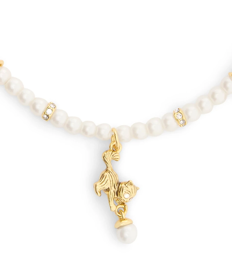 COACH Signature Cat Charm Pearl Strand Line Bracelet