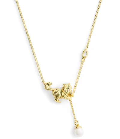 COACH Signature Cat Pearl Drop Short Pendant Necklace