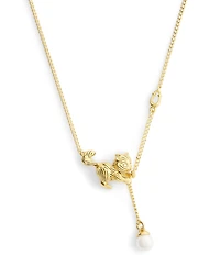 COACH Signature Cat Pearl Drop Short Pendant Necklace