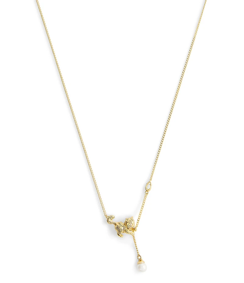 COACH Signature Cat Pearl Drop Short Pendant Necklace