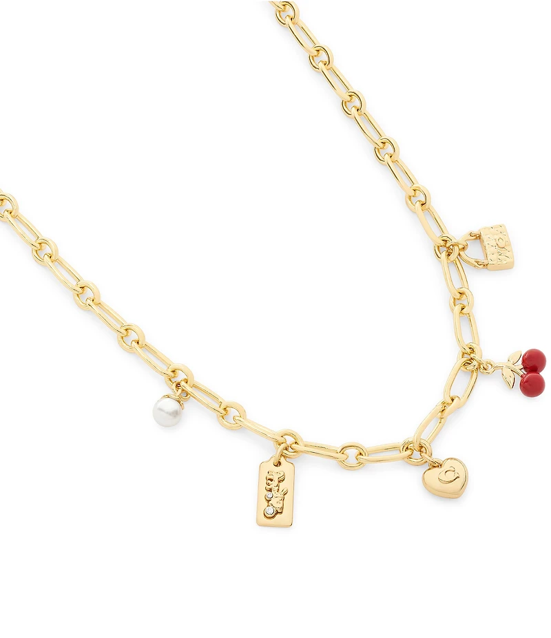 COACH Signature Cherry Charm Bib Collar Necklace