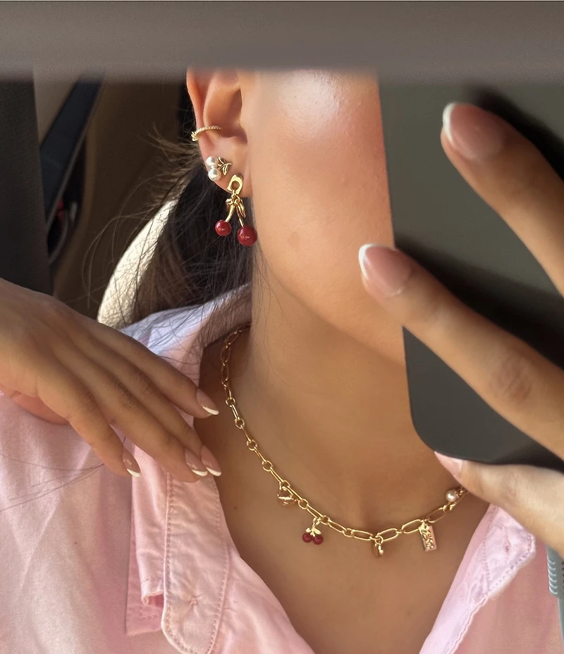 COACH Signature Cherry Charm Bib Collar Necklace