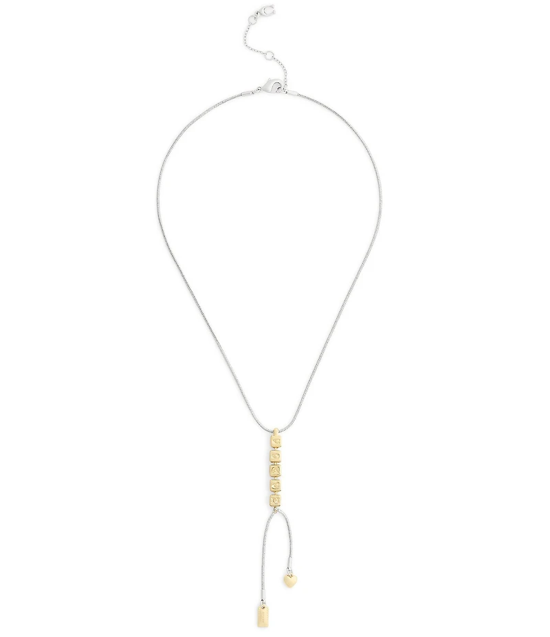 COACH Signature COACH Two Tone Cube Y Necklace