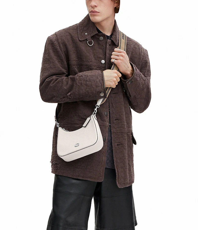 COACH Signature Coated Canvas Silver Zip Crossbody Shoulder Bag