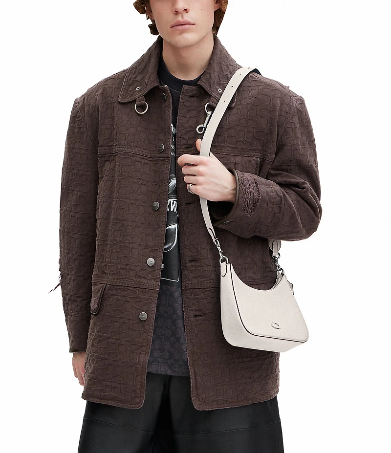 COACH Signature Coated Canvas Silver Zip Crossbody Shoulder Bag