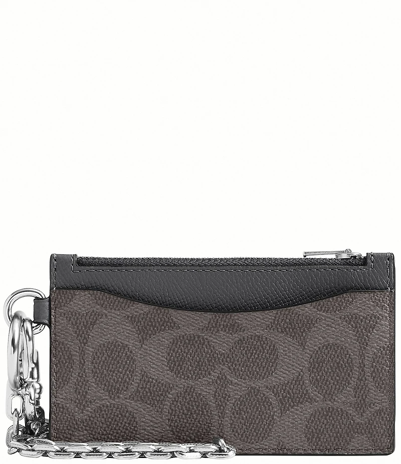 COACH Signature Coated Canvas/Crossgrain Leather Zippered Card Case