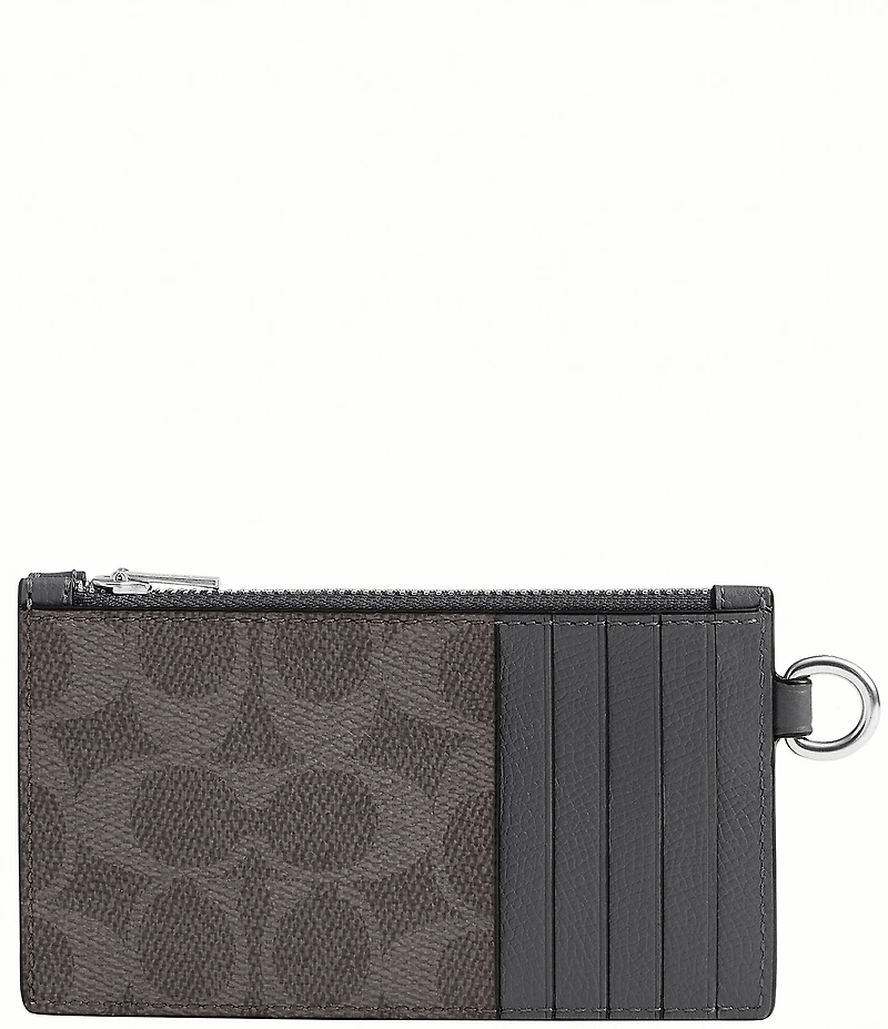 COACH Signature Coated Canvas/Crossgrain Leather Zippered Card Case