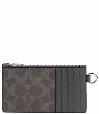 COACH Signature Coated Canvas/Crossgrain Leather Zippered Card Case