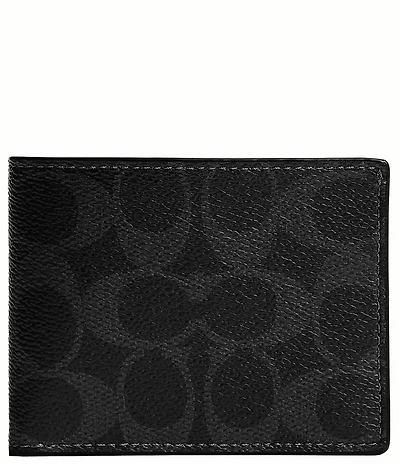 COACH Signature Coated Canvas/Leather Slim Billfold Wallet