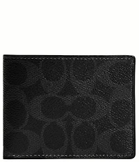COACH Signature Coated Canvas/Leather Slim Billfold Wallet