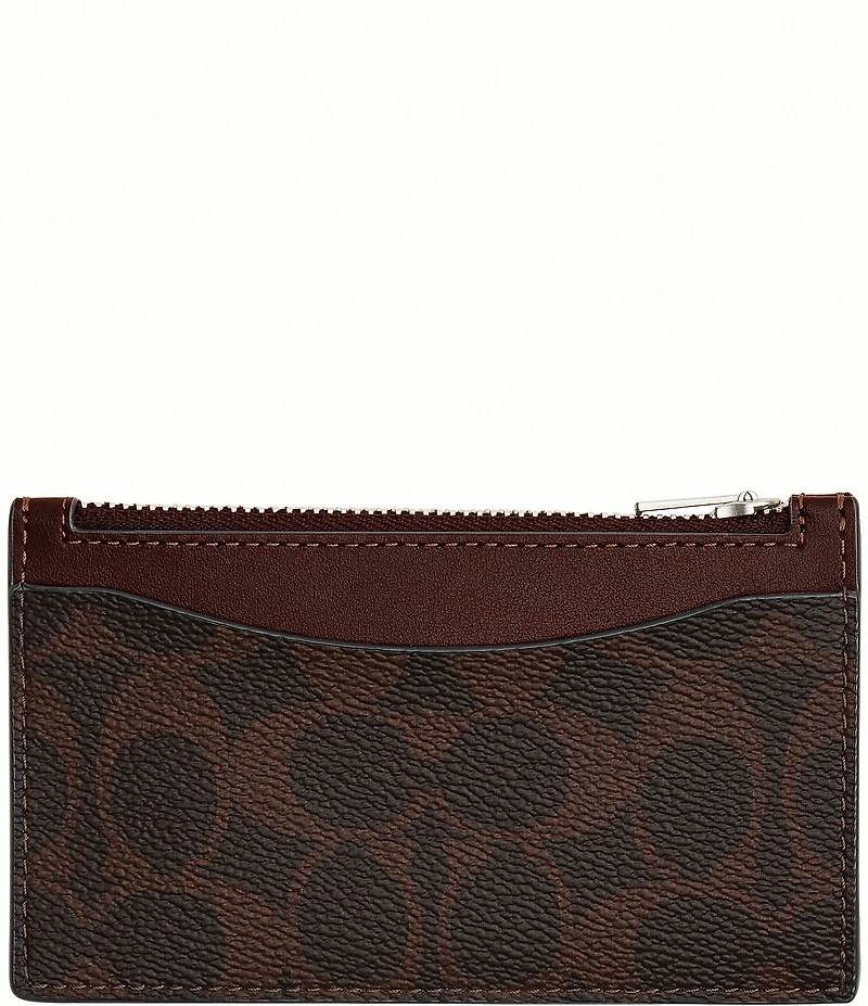 COACH Signature Coated Canvas/Refined Calfskin Leather Zippered Card Case