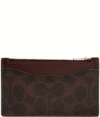 COACH Signature Coated Canvas/Refined Calfskin Leather Zippered Card Case