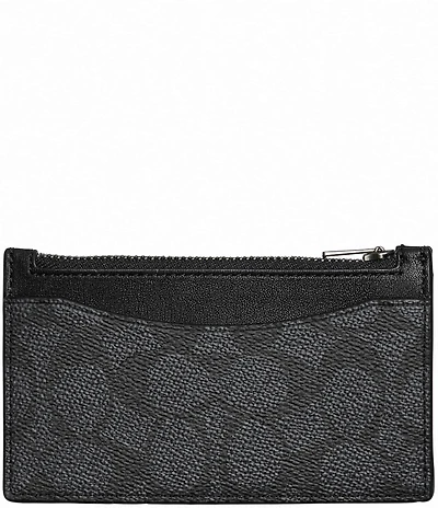 COACH Signature Coated Canvas/Refined Calfskin Leather Zippered Card Case