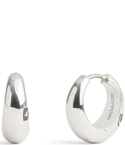 COACH Signature Hallmark Tubular Puffy Huggie Hoop Earrings