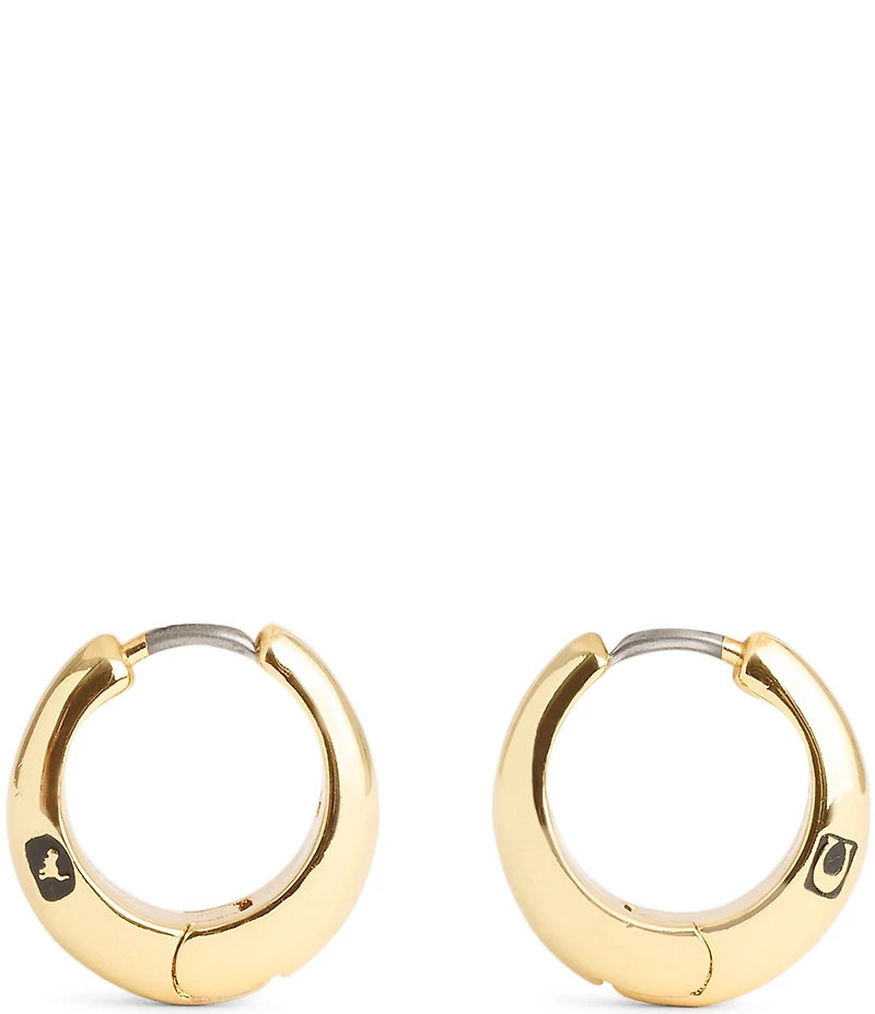 COACH Signature Hallmark Tubular Puffy Huggie Hoop Earrings