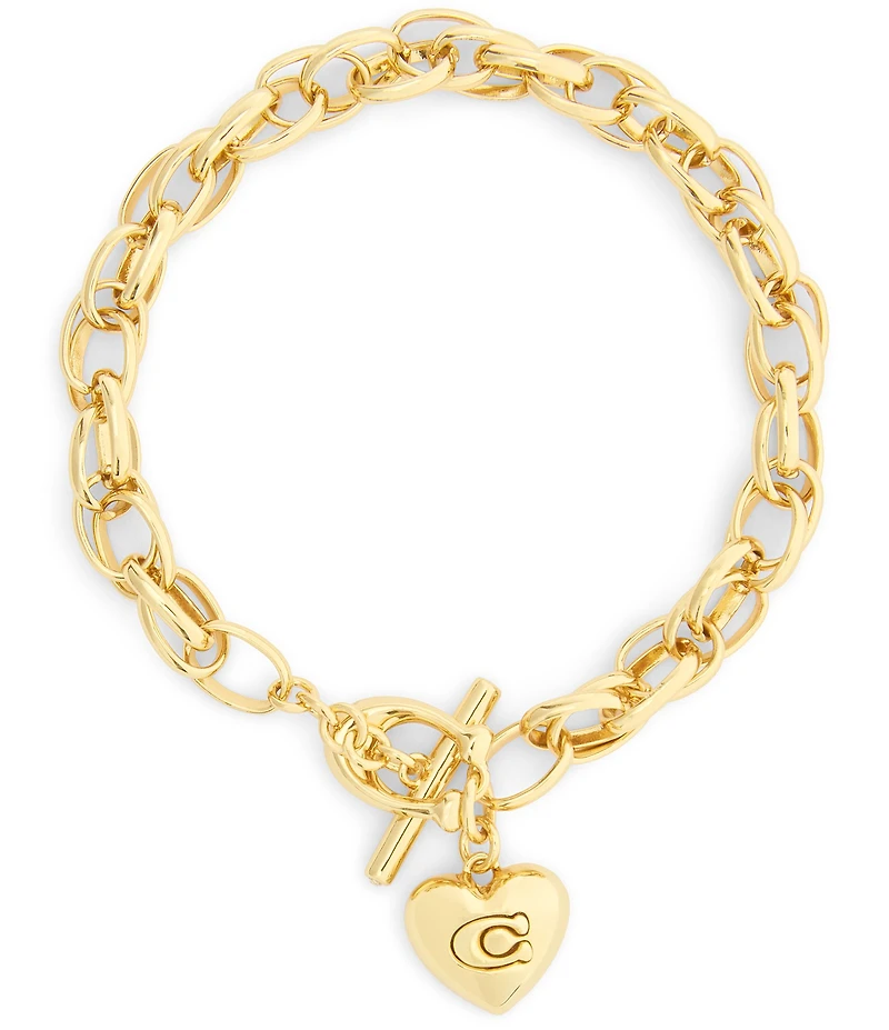 COACH Signature Heart Charm Interlocking Link Line Bracelet