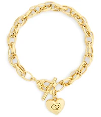 COACH Signature Heart Charm Interlocking Link Line Bracelet