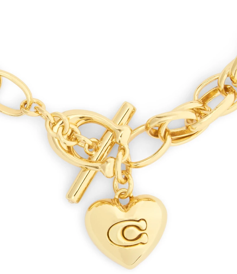 COACH Signature Heart Charm Interlocking Link Line Bracelet