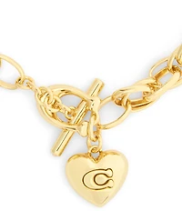 COACH Signature Heart Charm Interlocking Link Line Bracelet