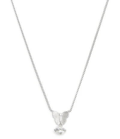 COACH Signature Heritage Butterfly Pearl Short Pendant Necklace
