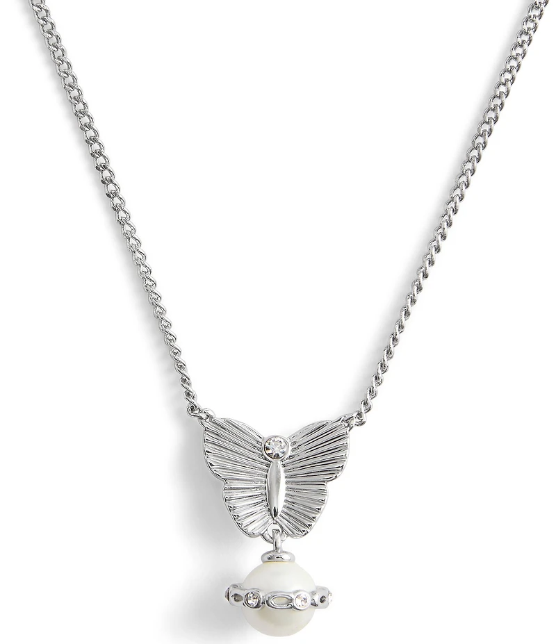 COACH Signature Heritage Butterfly Pearl Short Pendant Necklace