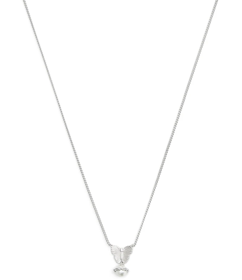 COACH Signature Heritage Butterfly Pearl Short Pendant Necklace