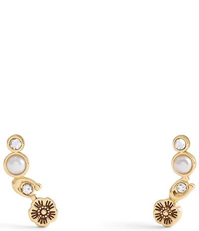 COACH Signature Heritage Pearl Crawler Stud Earrings