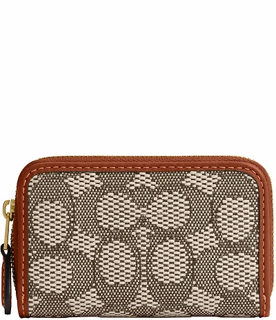 COACH Signature Jacquard Contrast Trim Essential Small Zip Around Card Case