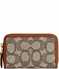 COACH Signature Jacquard Contrast Trim Essential Small Zip Around Card Case