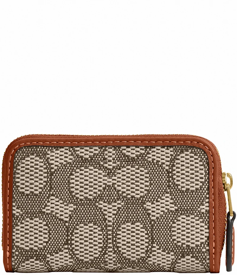 COACH Signature Jacquard Contrast Trim Essential Small Zip Around Card Case