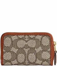 COACH Signature Jacquard Contrast Trim Essential Small Zip Around Card Case