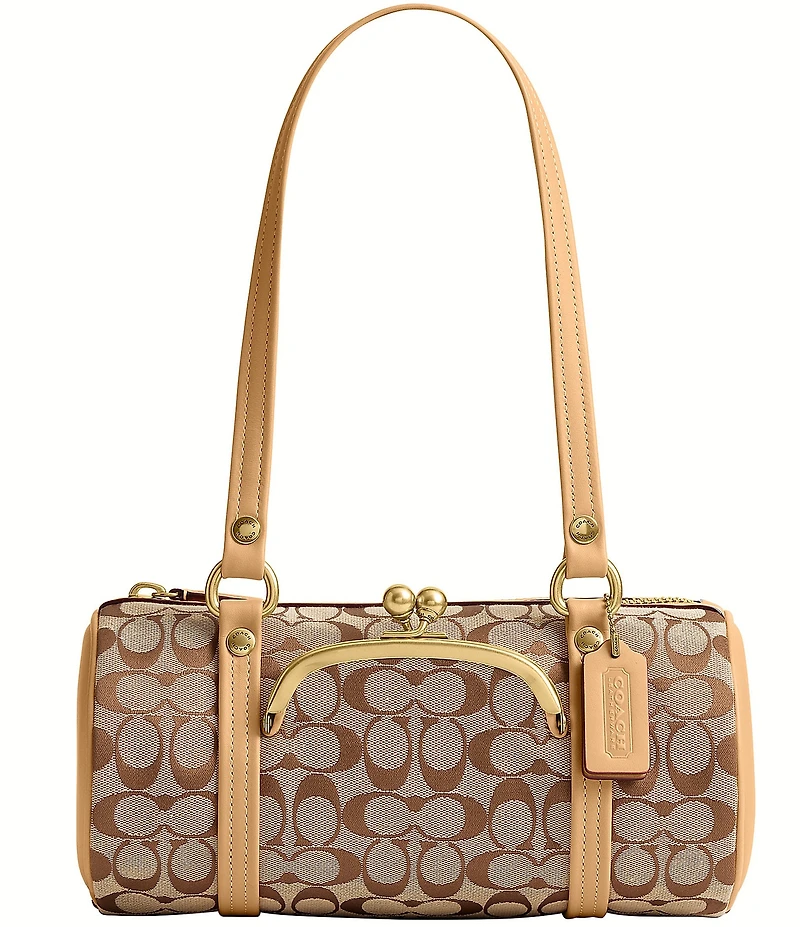 COACH Signature Jacquard Kisslock Handle Barrel Shoulder Bag 28
