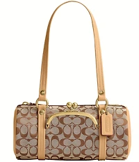 COACH Signature Jacquard Kisslock Handle Barrel Shoulder Bag 28