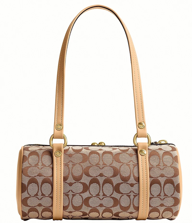 COACH Signature Jacquard Kisslock Handle Barrel Shoulder Bag 28