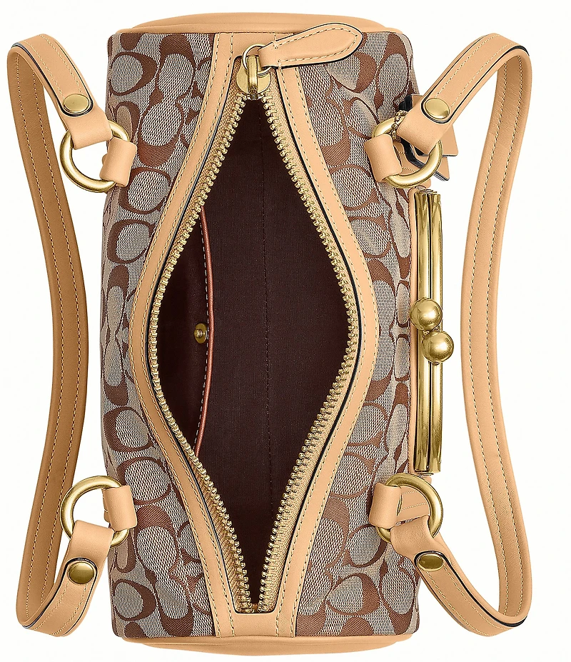 COACH Signature Jacquard Kisslock Handle Barrel Shoulder Bag 28