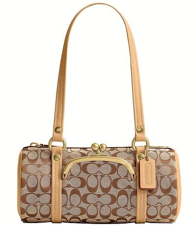 COACH Signature Jacquard Kisslock Handle Barrel Shoulder Bag 28
