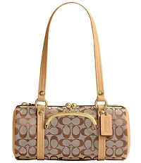 COACH Signature Jacquard Kisslock Handle Barrel Shoulder Bag 28