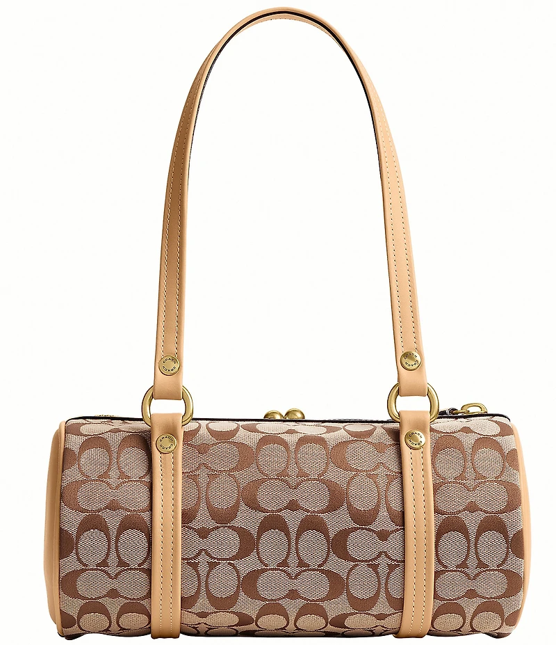 COACH Signature Jacquard Kisslock Handle Barrel Shoulder Bag 28