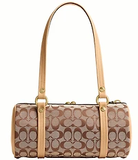 COACH Signature Jacquard Kisslock Handle Barrel Shoulder Bag 28