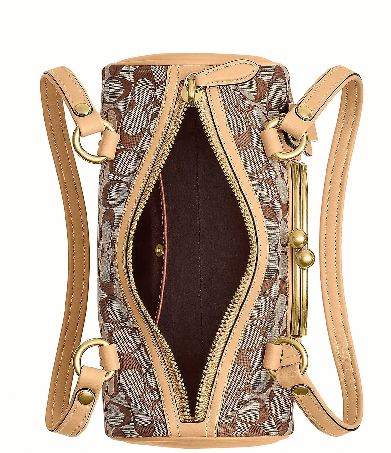 COACH Signature Jacquard Kisslock Handle Barrel Shoulder Bag 28