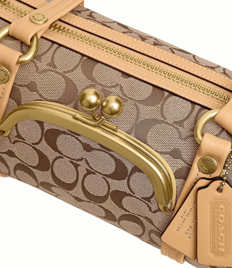 COACH Signature Jacquard Kisslock Handle Barrel Shoulder Bag 28