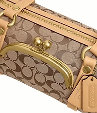COACH Signature Jacquard Kisslock Handle Barrel Shoulder Bag 28