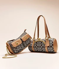 COACH Signature Jacquard Kisslock Handle Barrel Shoulder Bag 28