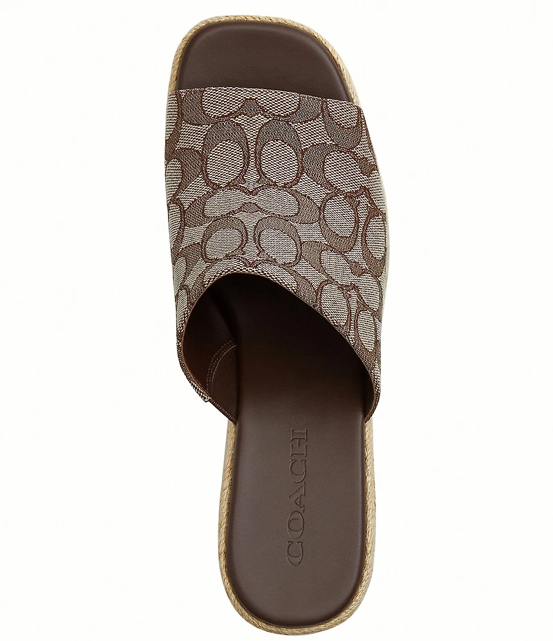 COACH Signature Jacquard Logo Espadrille Platform Wedge Slide Sandals