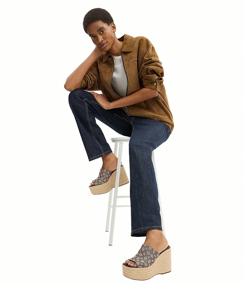 COACH Signature Jacquard Logo Espadrille Platform Wedge Slide Sandals