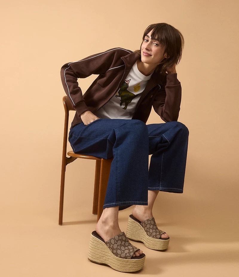 COACH Signature Jacquard Logo Espadrille Platform Wedge Slide Sandals