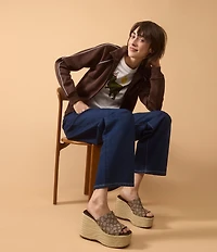 COACH Signature Jacquard Logo Espadrille Platform Wedge Slide Sandals