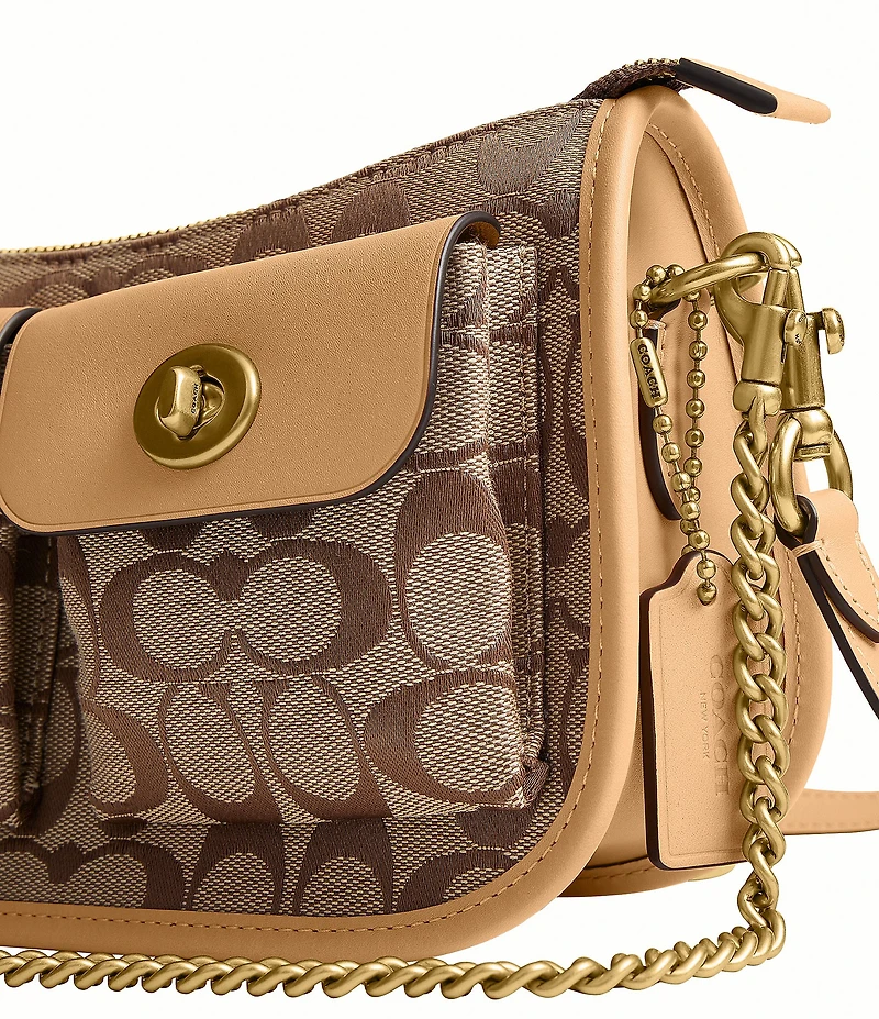 COACH Signature Jacquard Twin Turnlock Waverly Shoulder Bag