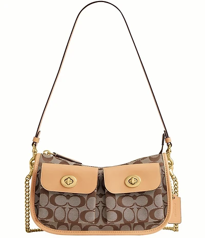 COACH Signature Jacquard Twin Turnlock Waverly Shoulder Bag
