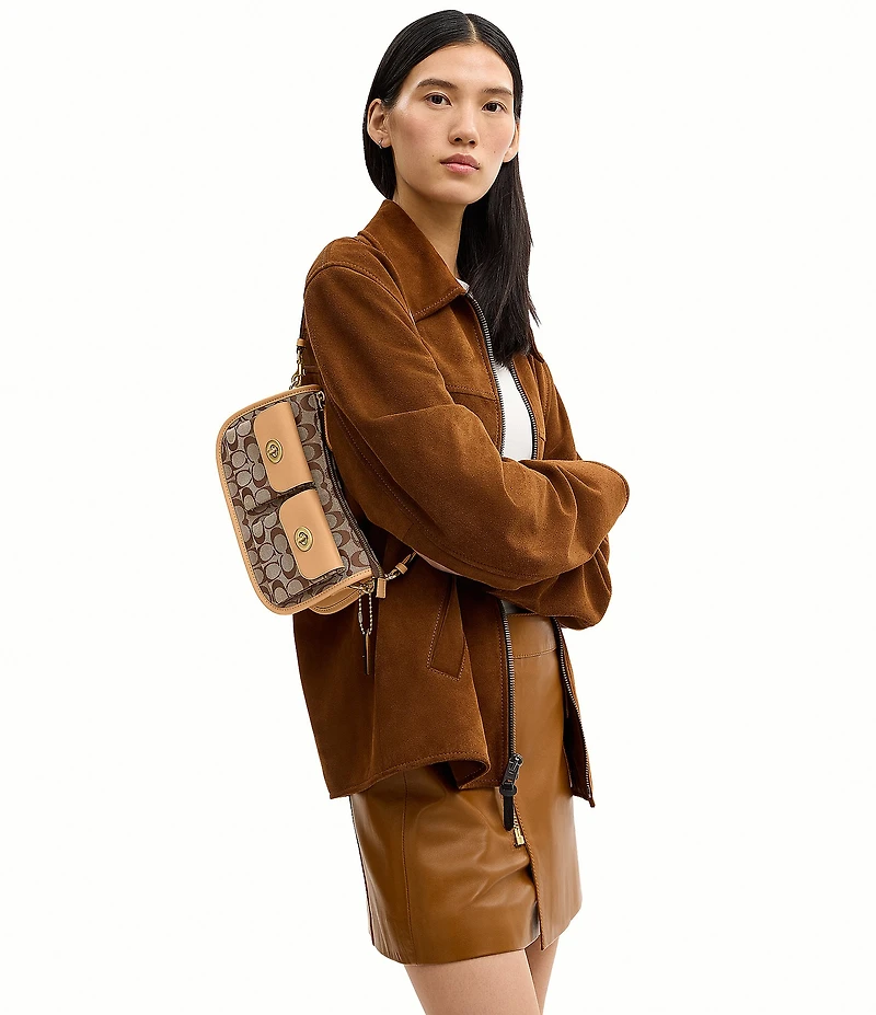 COACH Signature Jacquard Twin Turnlock Waverly Shoulder Bag